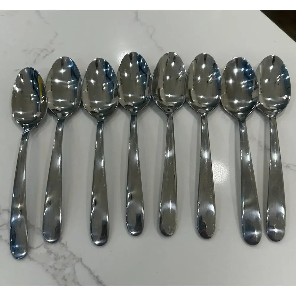 Cambridge Mark 11-23 Plain Flatware Silverware Lot of 8 Dessert Spoons Stainless